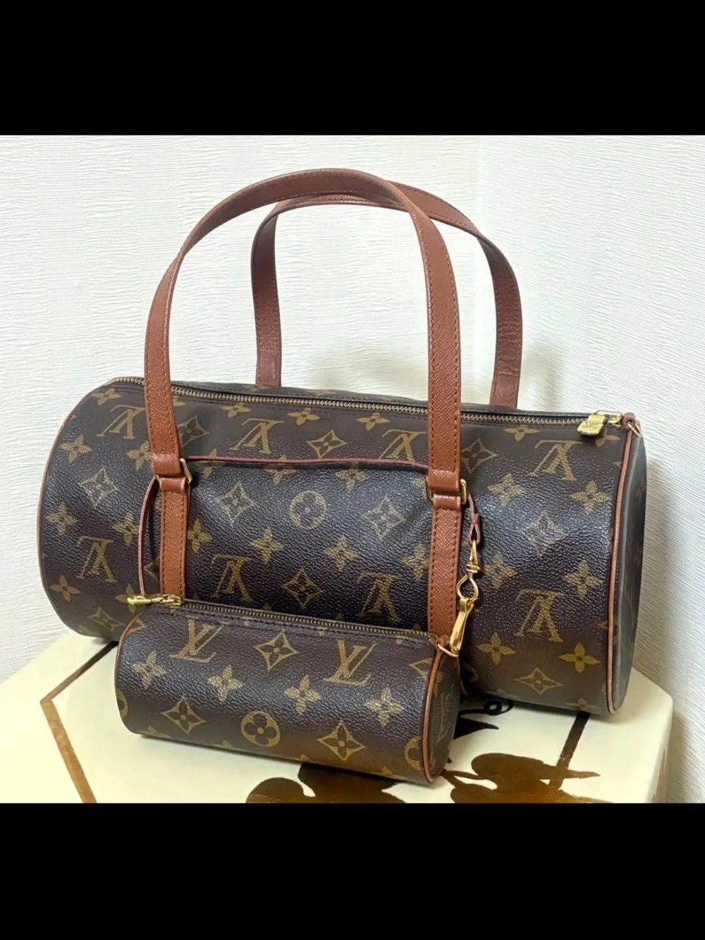 Louis Vuitton Monogram Barrel Shoulder Bag with Detachable Pouch in Brown